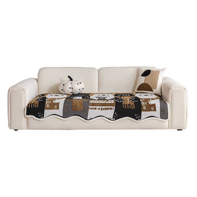 Colored Pumpkin Chenille Irregular Special-Shaped Sofa Cushion Non-Slip Four-Season Universal Living Room Straight Row Sofa Cover Cloth Towel