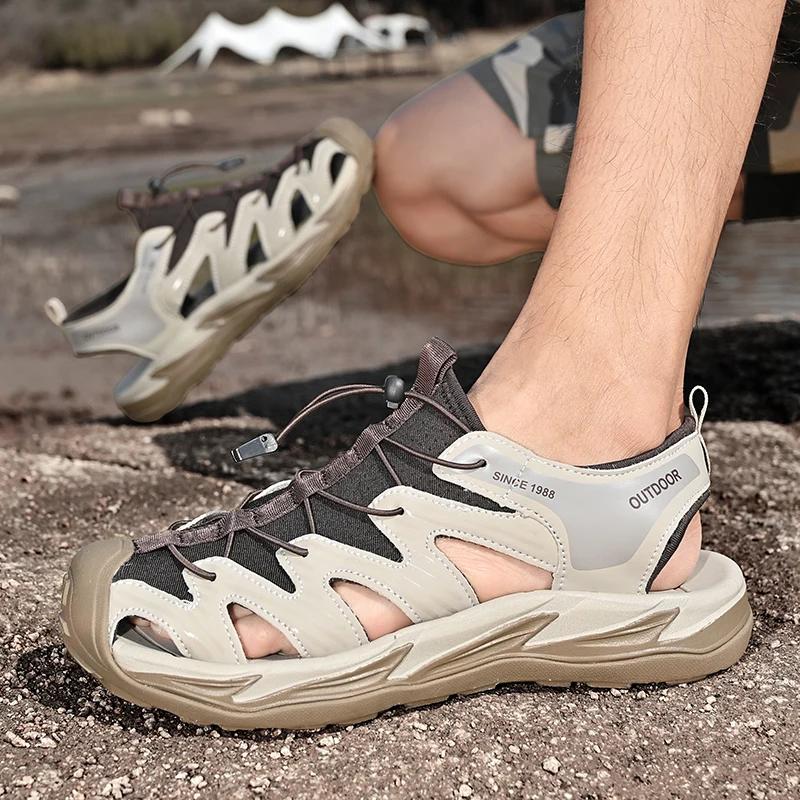 Fashion 2025 New Men's Beach Sandals Quick-Dry Water Shoes Non-Slip Sole Lightweight Breathable for Summer Swimming & Outdoor Activities