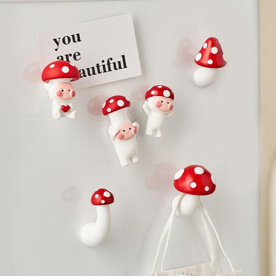 3D Mushroom Hook Refrigerator Magnet Resin Mushroom Shape Decorative Magnet Home Kitchen Office Whiteboard Cabinet Locker Fridge Magnet