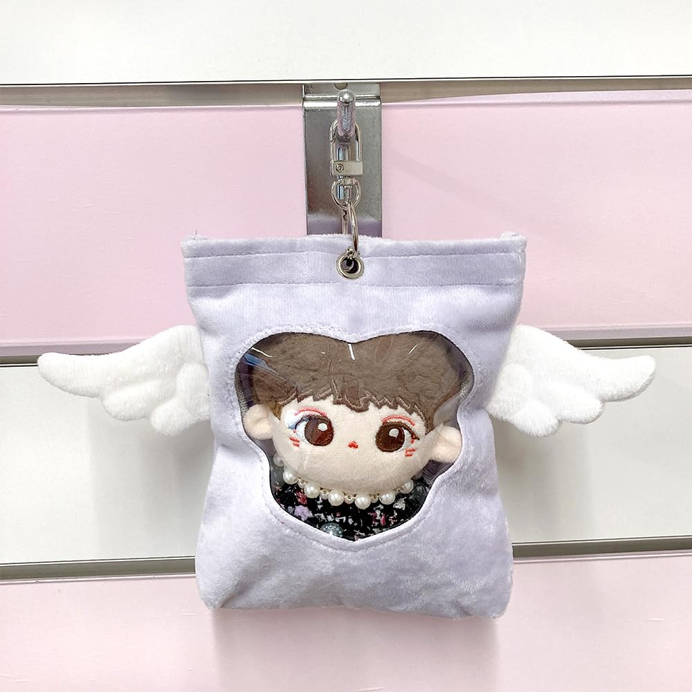 Plyšové pouzdro s křídly pro 10cm plyšové srdce, Andělská taška fialová Hračky, Okénko, Křídla, Průhledné, Přívěsek, [Použité]