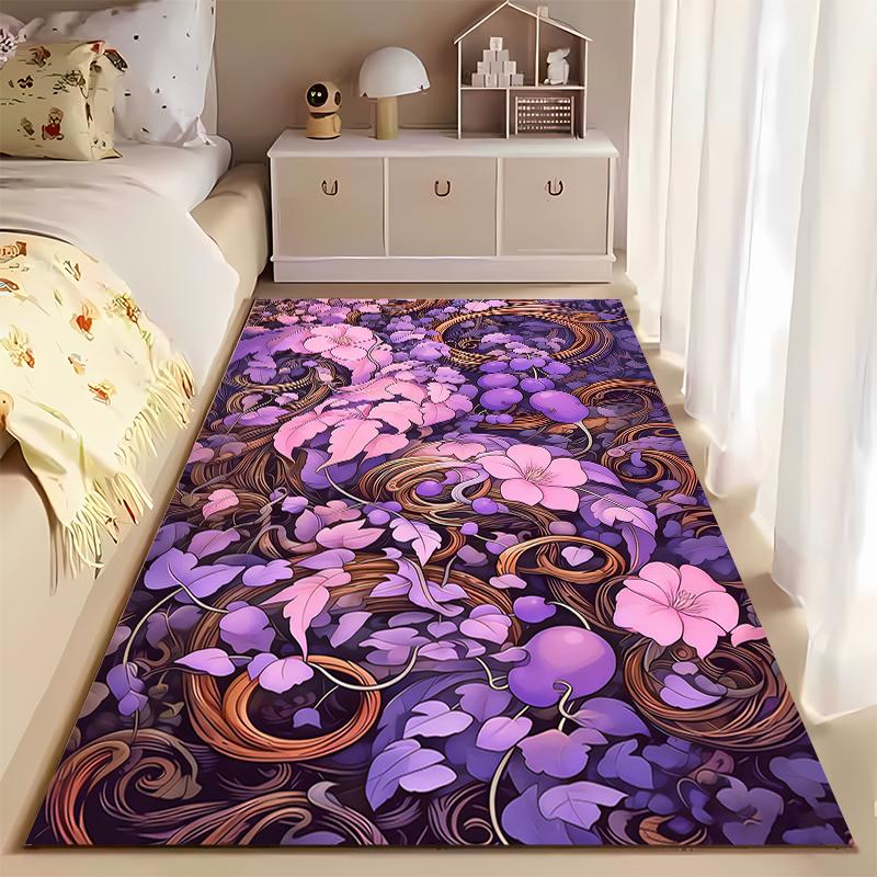 Purple Floral Vine Pattern Carpet with Elegant Artistic Design Suitable for Use As an Anti-slip for Living Room Bedroom Sofas