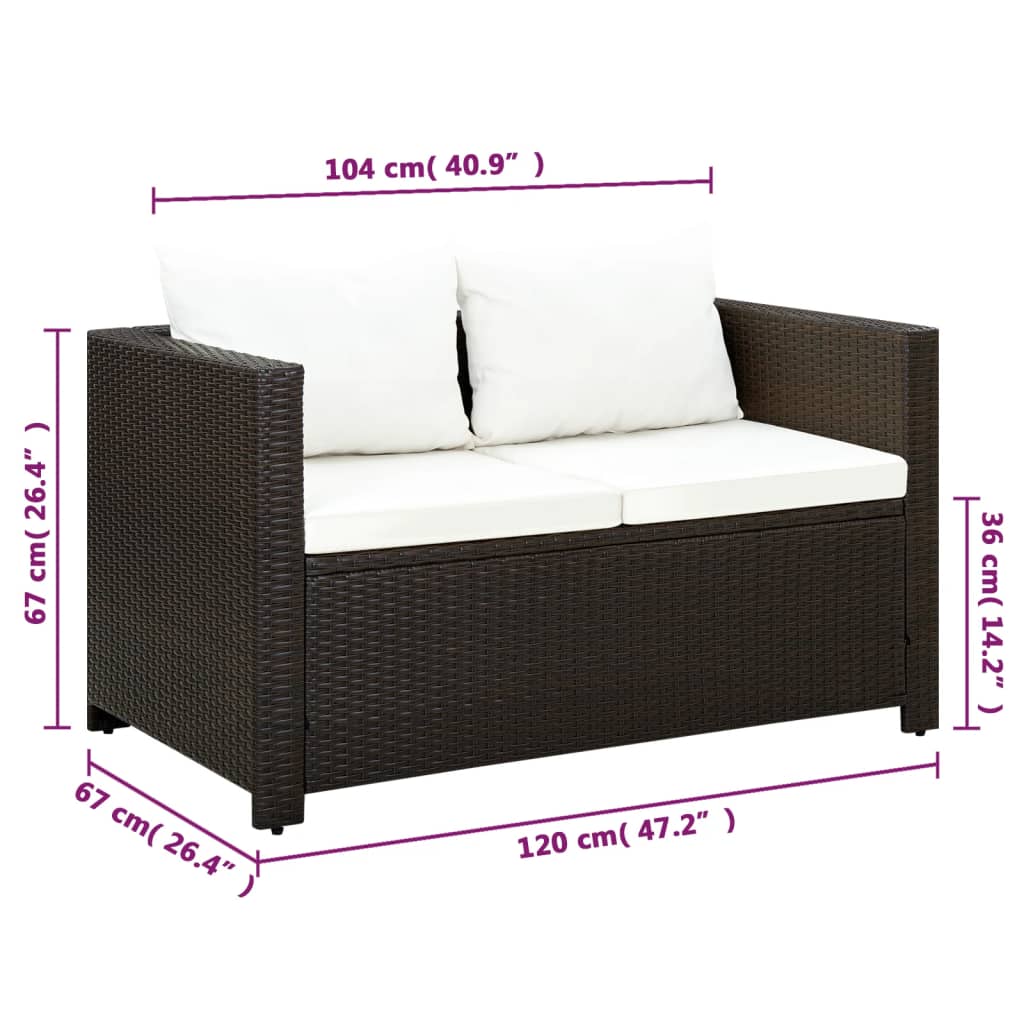 3 Piece Bistro Set with Cushions Brown Poly Rattan