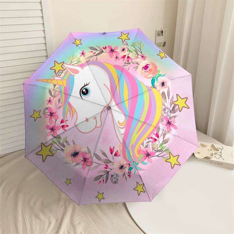 

1PC unicorn flowers Umbrella-8-Rib Reinforced, Automatic Open, Lightweight & Durable, Cute Fashion Accessory for Outdoor-W9267
