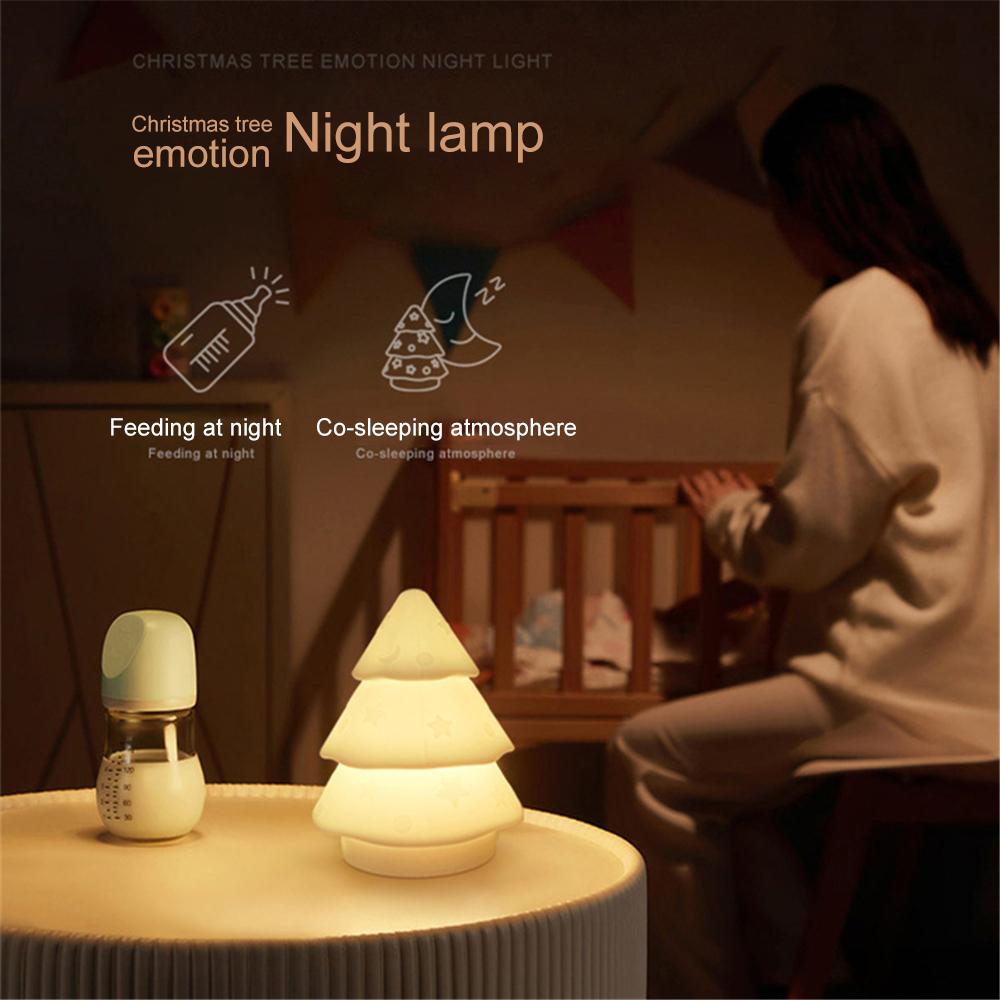 Christmas Tree Silicone Night Light Bedroom USB Atmosphere Night Lamp Living Room Desktop Decoration Creative Cartoon Table Lamp
