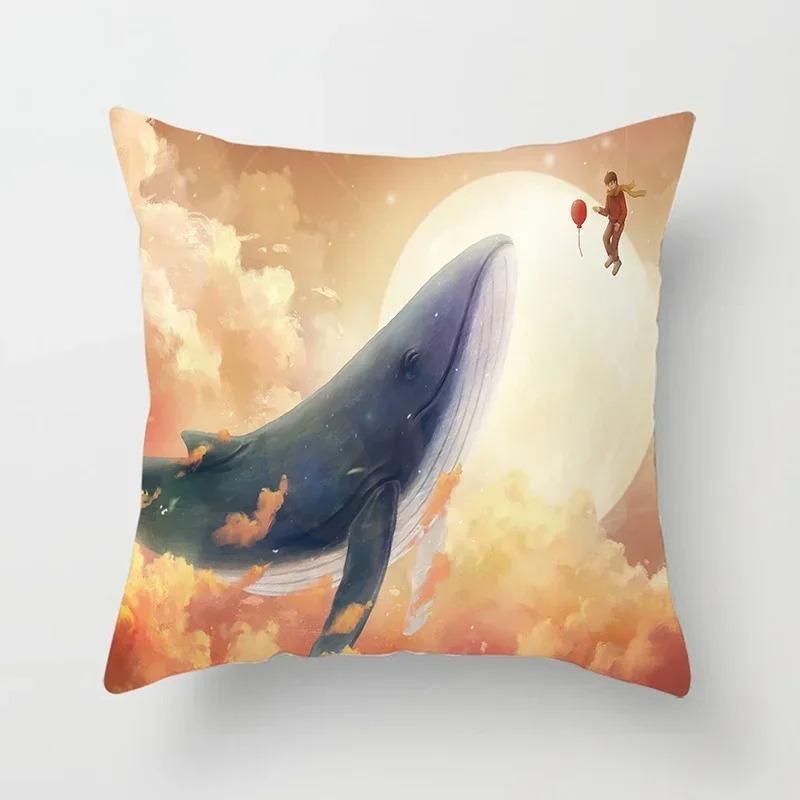 Life Series Printed Pillow Pillow Home Decor Whale Autumn Set Suitable for Bedroom Living Room