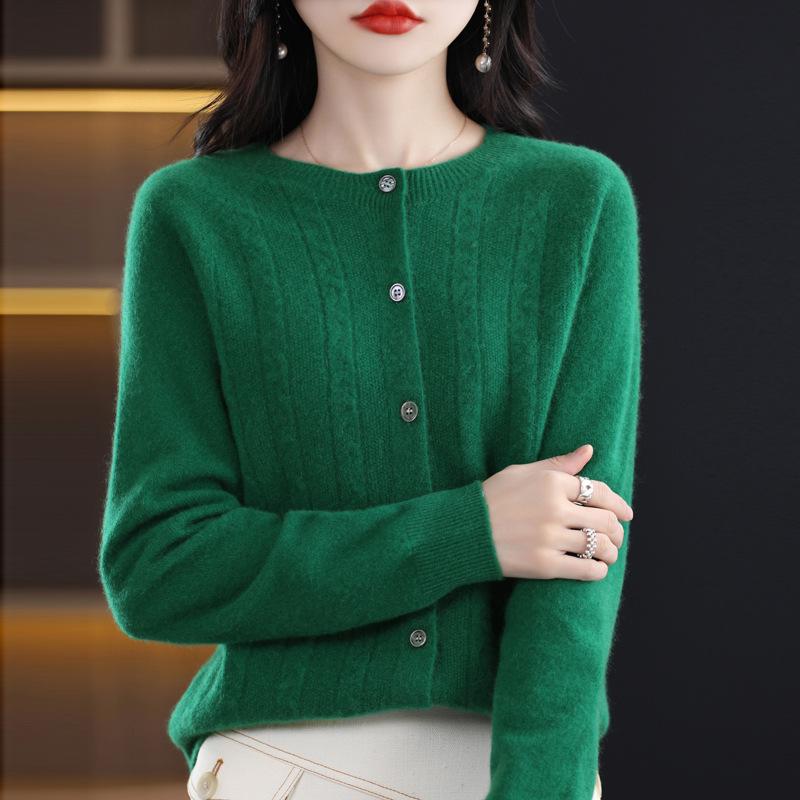 

Новый кардиган для женщин с круглым вырезом, однотонный, свободный, жаккардовый жакет-свитер, модный, универсальный вязаный топ XXL