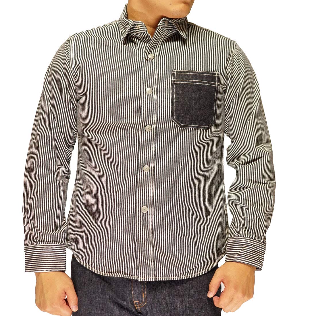 

Kojima Jeans Hickory Work Long Sleeve Shirt with Dot Made in Size XXL Men s RNB-202RS Buttons, Japan,