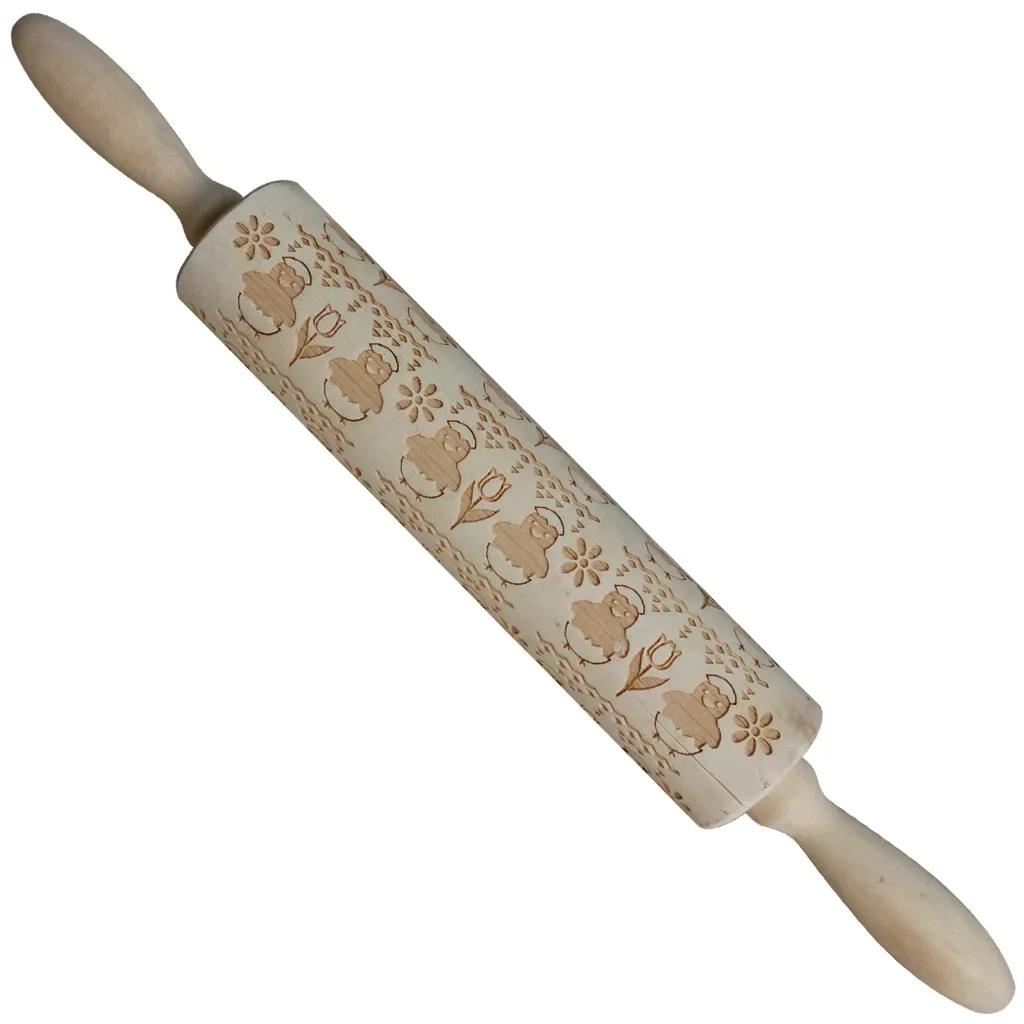 Christmas Decoration Baking Pastry Tool New Year Dough Stick Embossing Roll Pin Laser Wooden Christmas Rolling Pin