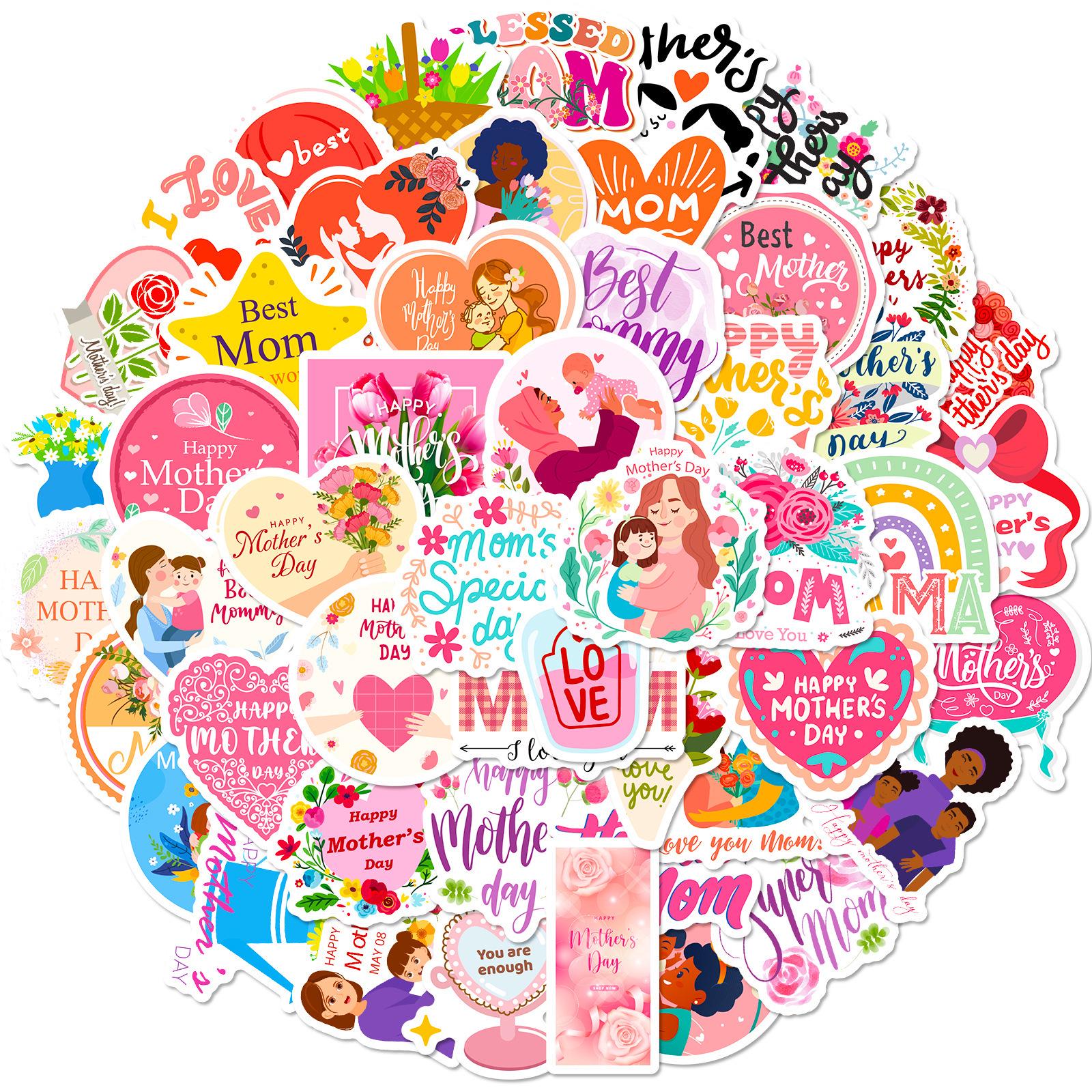 50 ILOVEYOUMOM Mother s Day Flower Bouquet Cake Stickers