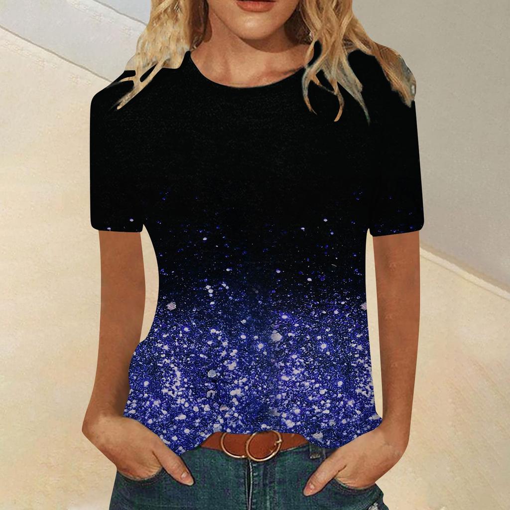 Women's Fashion Casual Comfortable Printed O-Neck Short Sleeve Top Blouse