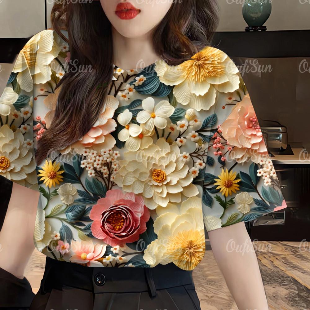 New project: Top 3D printed short sleeved shirt, retro round neck T-shirt