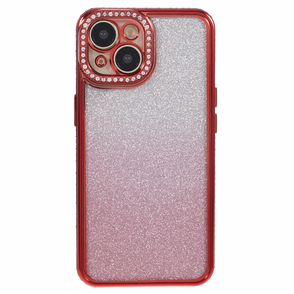 For iPhone 15 Case Gradient TPU Phone Cover with Rhinestone Lens Frame