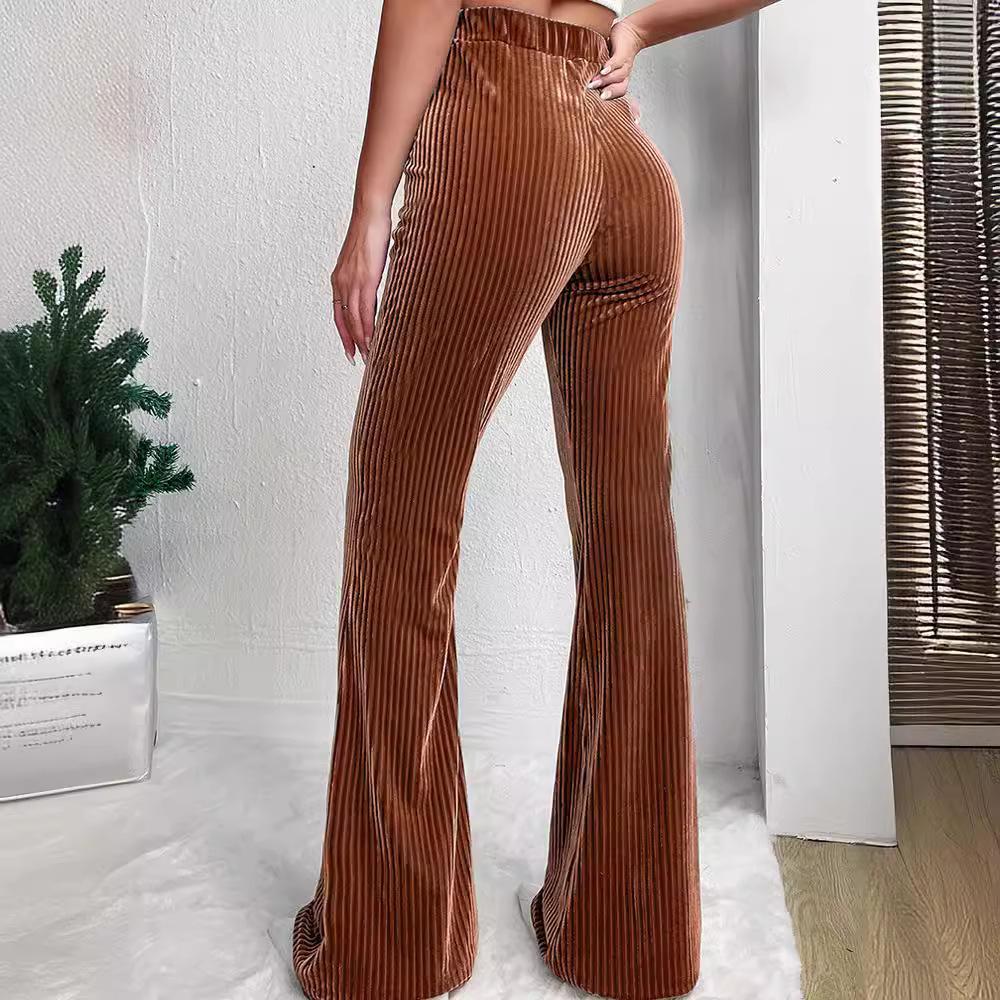 High-Waisted Corduroy Flare Pants - Casual Wide-Leg Long Trousers for Women (Autumn/Winter Collection)