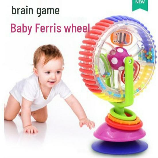 Rotating Ferris Wheel Baby High Chair Stroller Toy with Suction Cup and Pinwheel Rattle