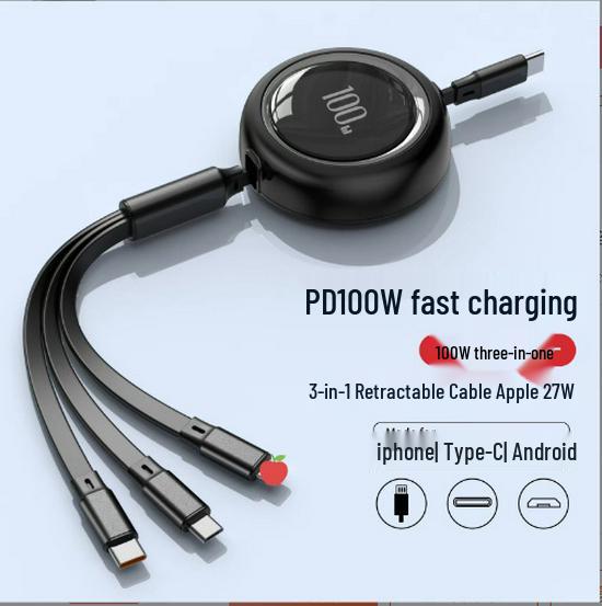 100W Retractable 3-in-1 Fast Charging Cable with Custom Logo