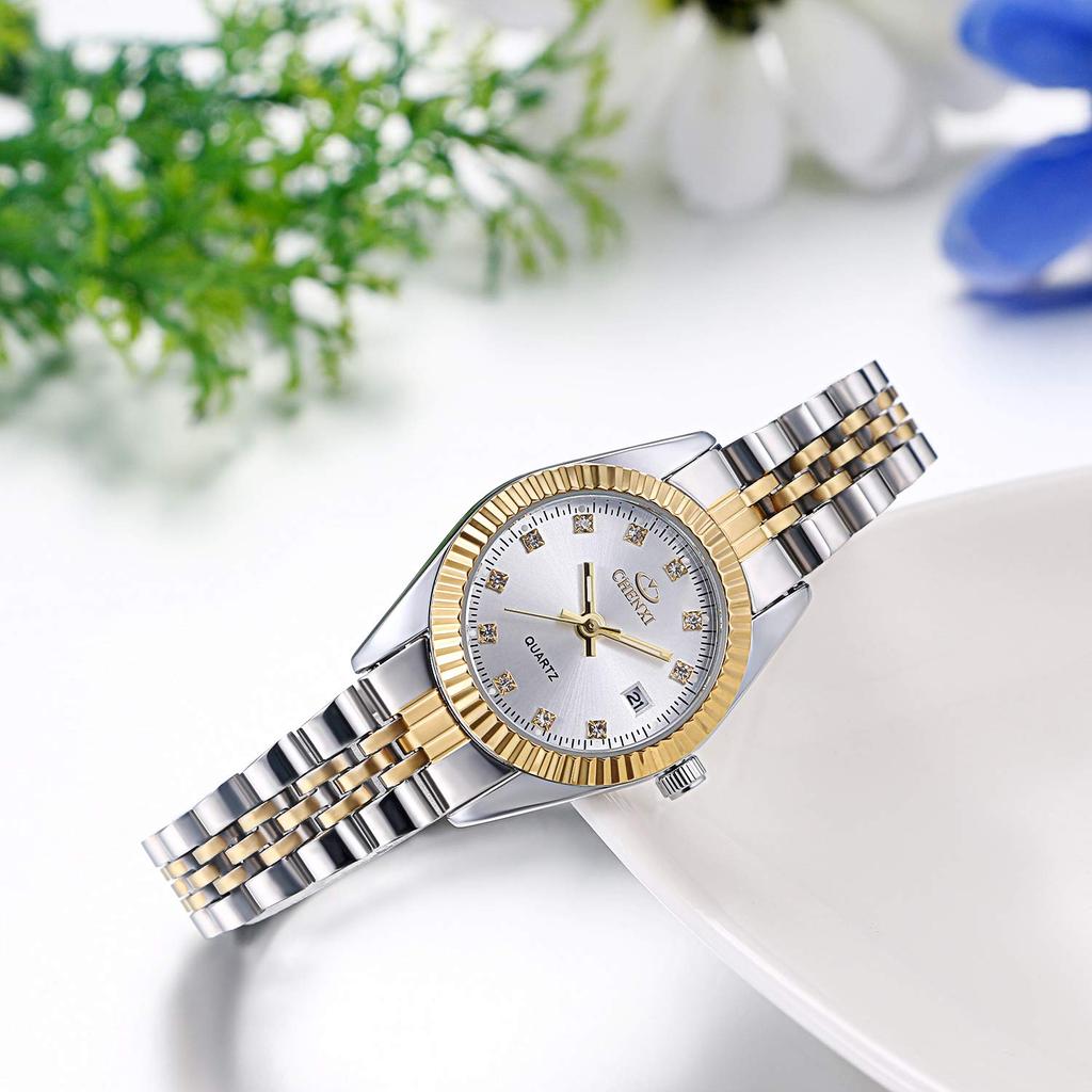 Часы Водонепроницаемые 3 АТМ Календарь Люминесцентные Аналоговые Японский Кварцевый Механизм Ремешок из Нержавеющей Стали Модный Аксессуар Черный [JEWELRYWE] Мужские Мужские (Женщины, серебро)