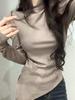 Women's Off-Shoulder Slim Fit Brushed Turtleneck Long Sleeve Top for Autumn/Winter