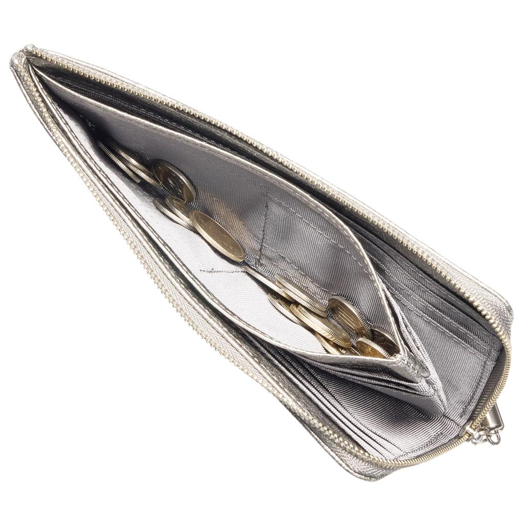 FRANCK ROSSINI Women's Metal Crush Leather Wallet with L-Shaped Zipper, Lightweight and Easy to Use, Perfect as a Gift. Boxed in Silver.