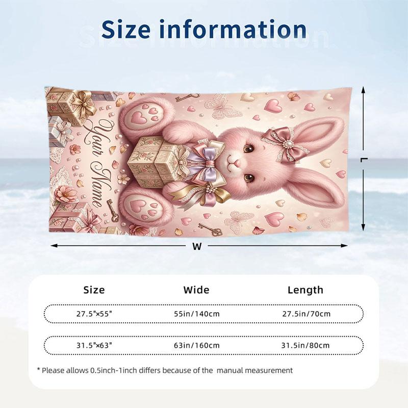 Easter Bunny Theme Beach Towel Personalized Custom Name & Text Soft Quick Dry Beach Towel for Swimming Travel