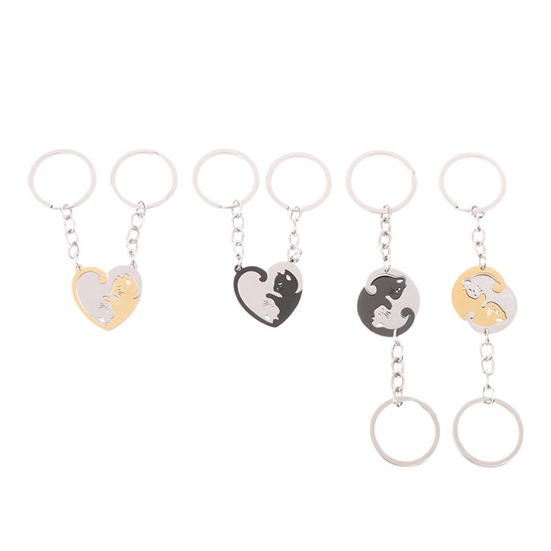 2 Pezzi Puzzle Gatto Portachiavi Coppia Amante Animale Abbinato Portachiavi Ciondoli Regalo di San Valentino Per Amanti Gioielli Pendenti Portachiavi