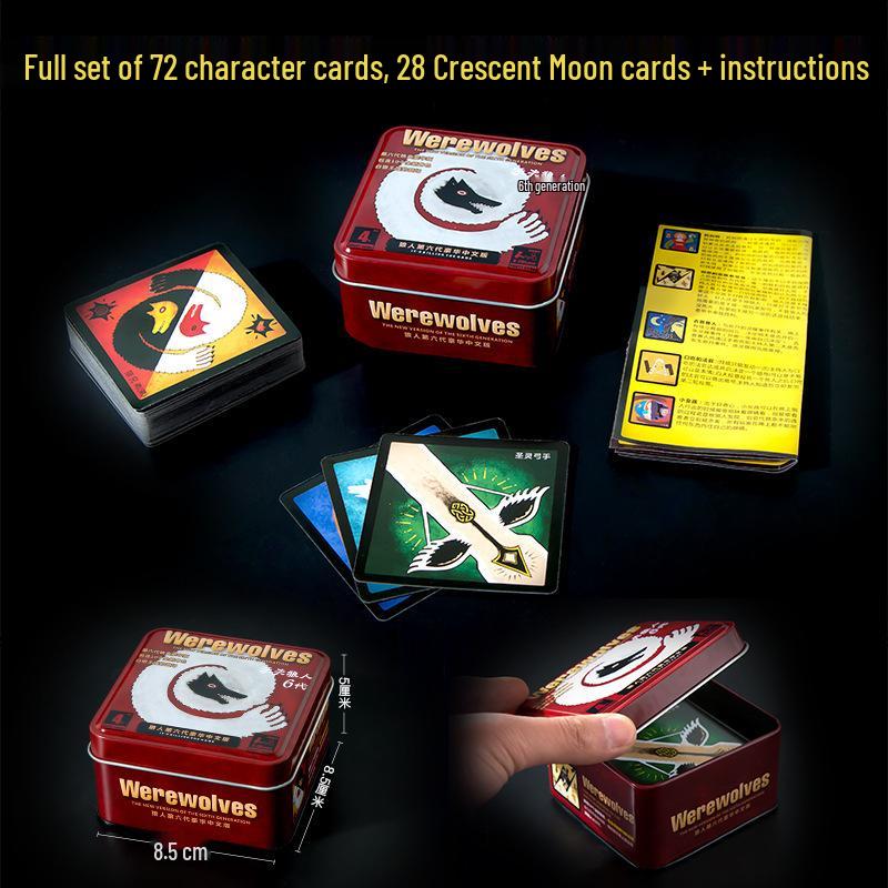 Werewolf 6th Edition Table Game Tin Box with Crescent and Killer Game Cards: It's Dark, Please Close Your Eyes