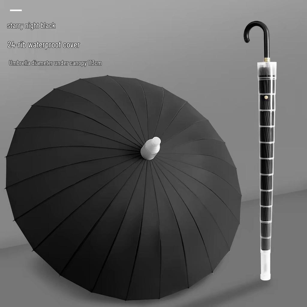 Large 24-Rib Waterproof Windproof Automatic Umbrella with Long Handle & Customizable Logo