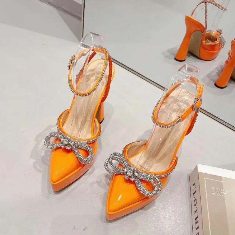 Fashion Brand Love Rhinestone/Flower Strap Sandals Model Show Bow Tie High Heels Thick Heel Waterproof Platform Size 35-43 Women's Shoes
