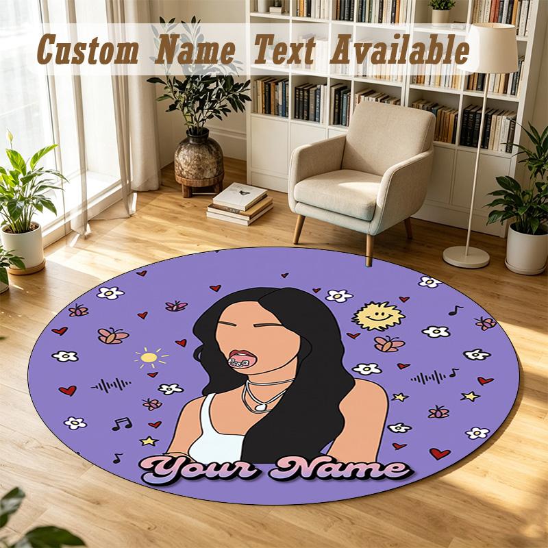 Round Rug Custom NameOlivia Rodrigo Pattern Non Slip Carpet Home Floor Decor