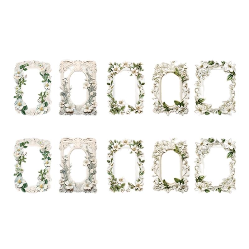 

10Sheets Vintage Flower Embossed Collage Paper Vintage Frame Cutout Border for Craft Journal Decoration Valentine Card
