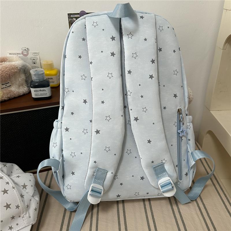 Cute Star Print Backpack for Women Lightweight Casual Daypack Travel School Bag with Multi Pockets