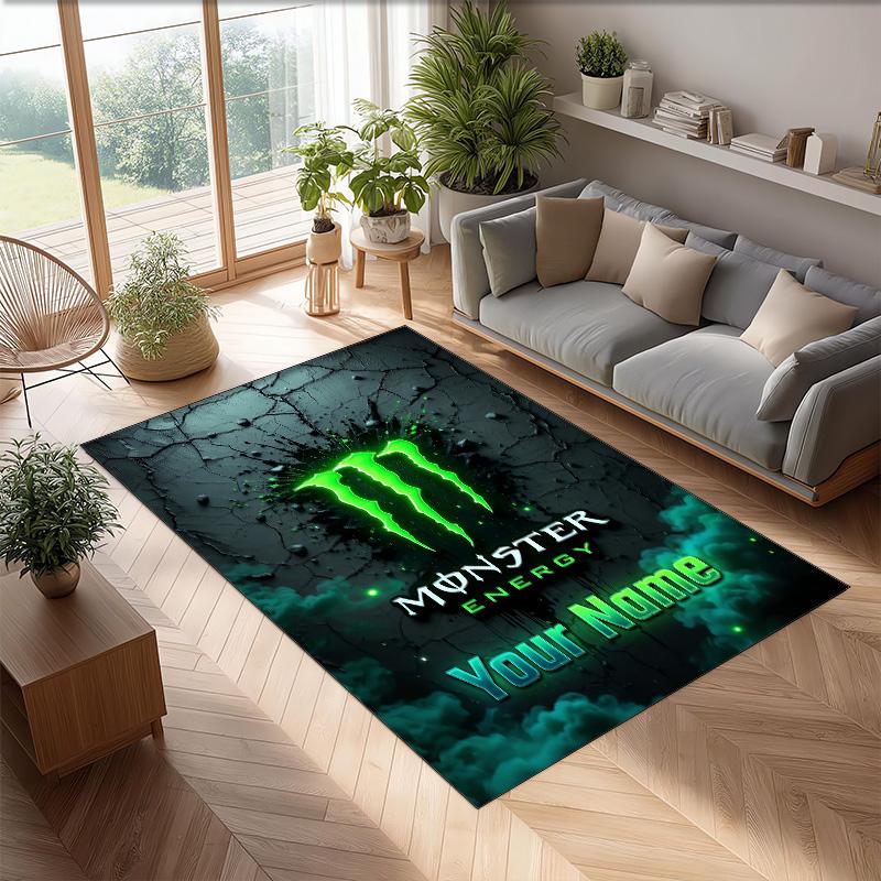 Monster Energy Kristall-Samt Teppich, Benutzerdefinierter Name Text Personalisierte Rutschfeste Fußmatte für Heimdekoration Geschenk