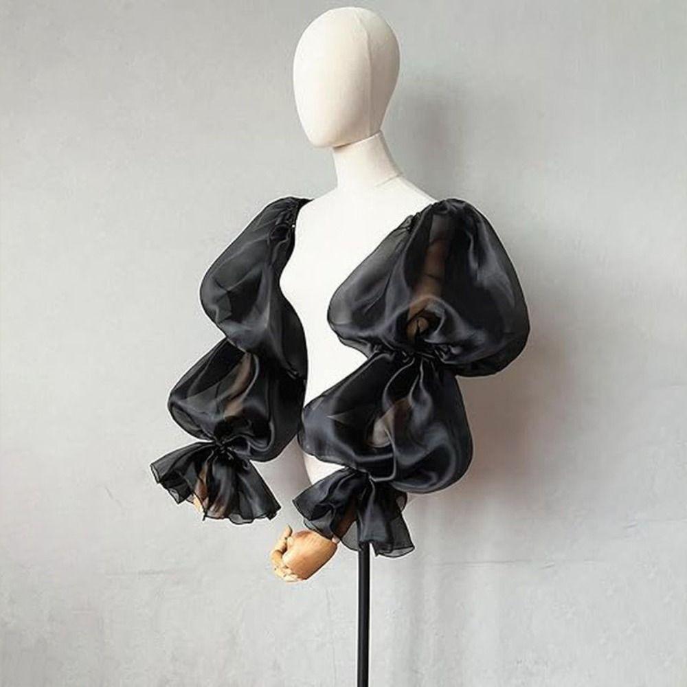 Fashion Elegant Puff Wedding Arm Sleeves Bowknot Evening Dress Decor Fairy Sleeves Ruffles Sweet Sheer Cover Sleeves Long Gloves