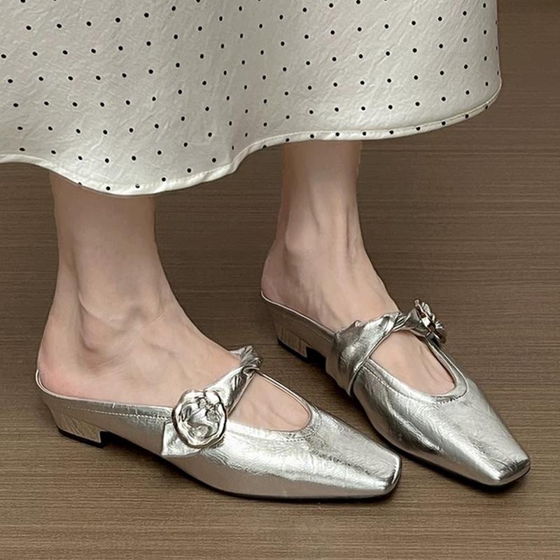 

Модные женские туфли-мюли на каблуке, дизайнерские туфли-мюли, модные женские босоножки с ремешком через пятку, лето 2025, повседневное платье, уютные женские тапочки 35