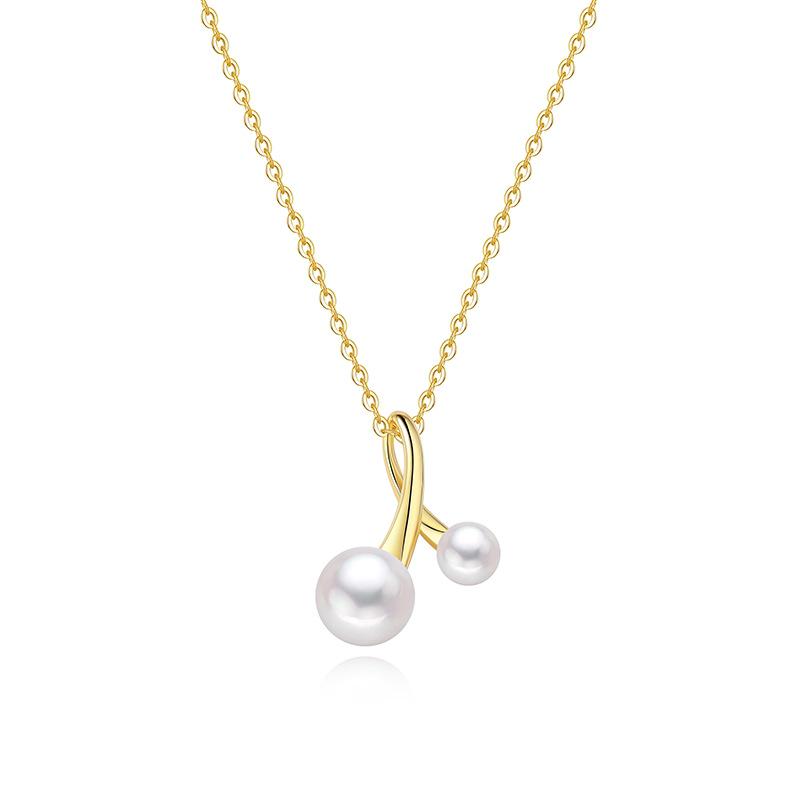 Japanese-Korean Freshwater Pearl Necklace with S925 Silver Cherry Pendant 925 Silver