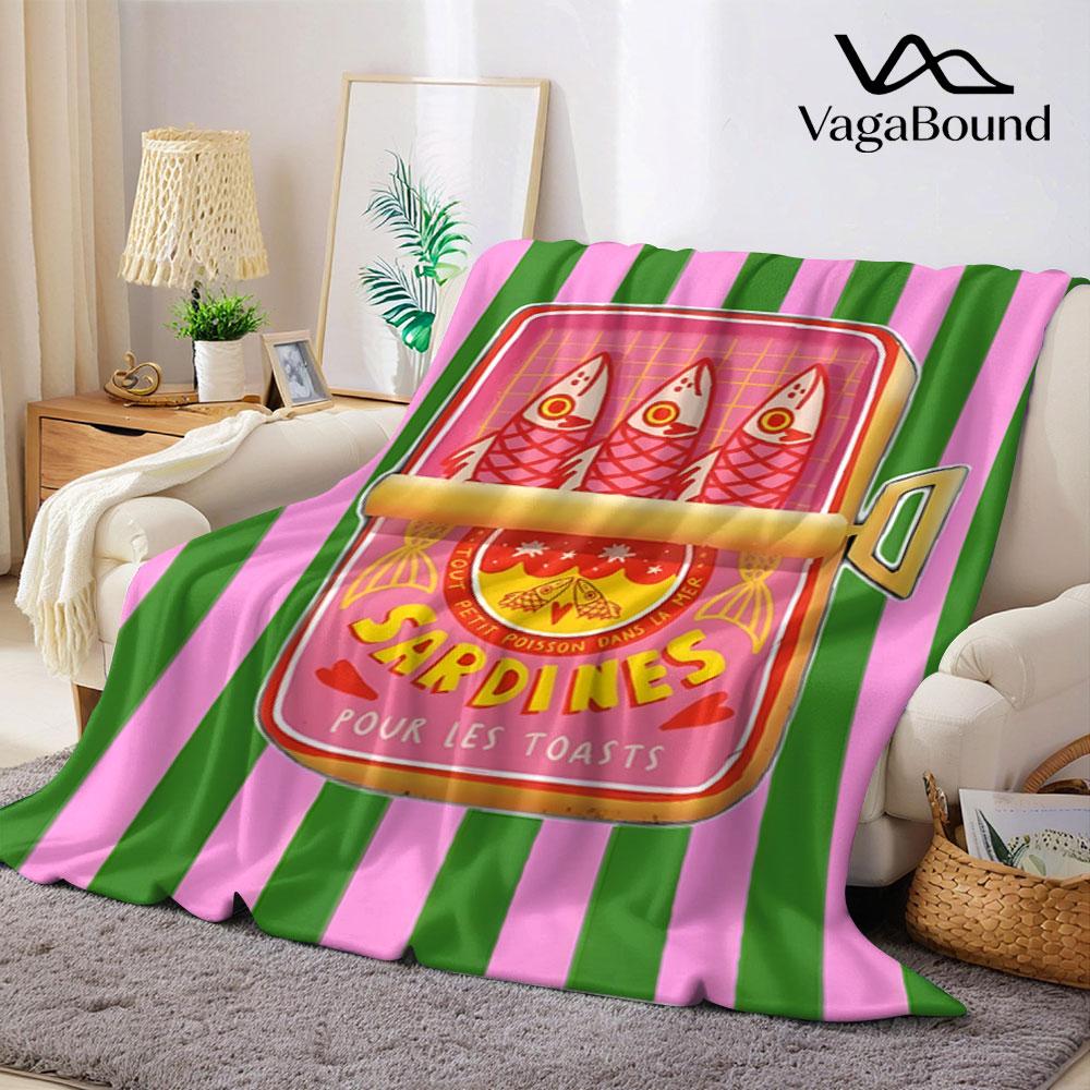 Retro Sardine Can Stripe Flannel Blanket Perfect for Sofa Office Bed Travel Sleep Read Relax Camping four season use