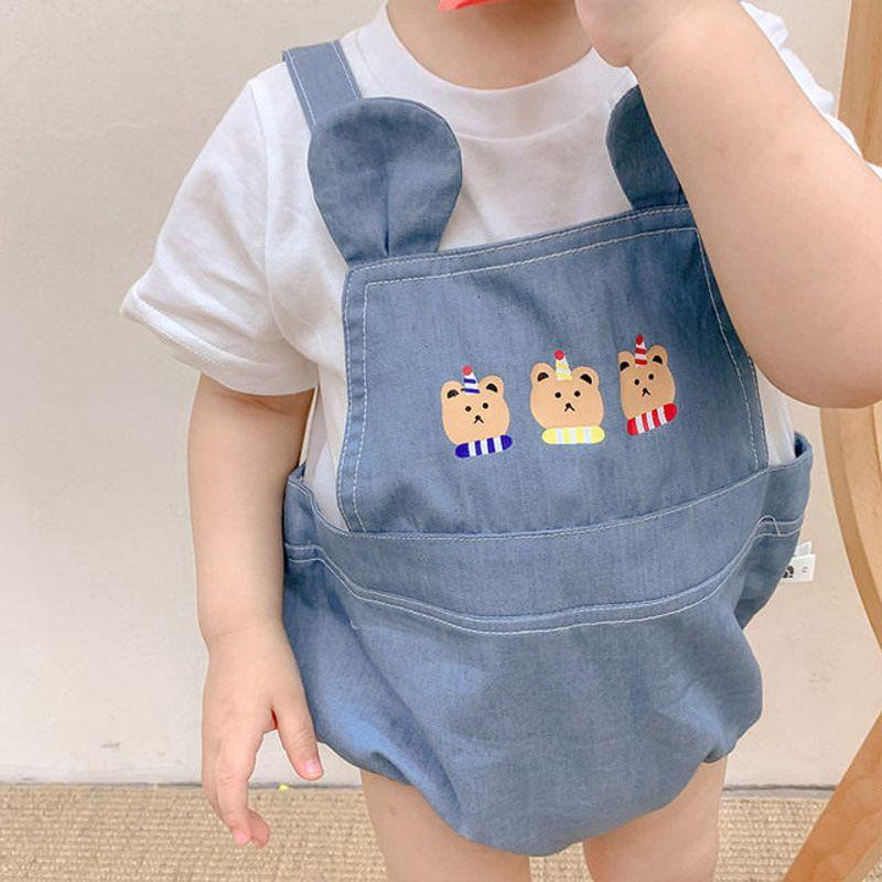 Ins Summer Baby Romper for Boys and Girls, Infant Summer Outfit, One-Piece Crawling Suit, 100-Day Outfit, Full-Month Outfit, Two-Piece Denim Clothing