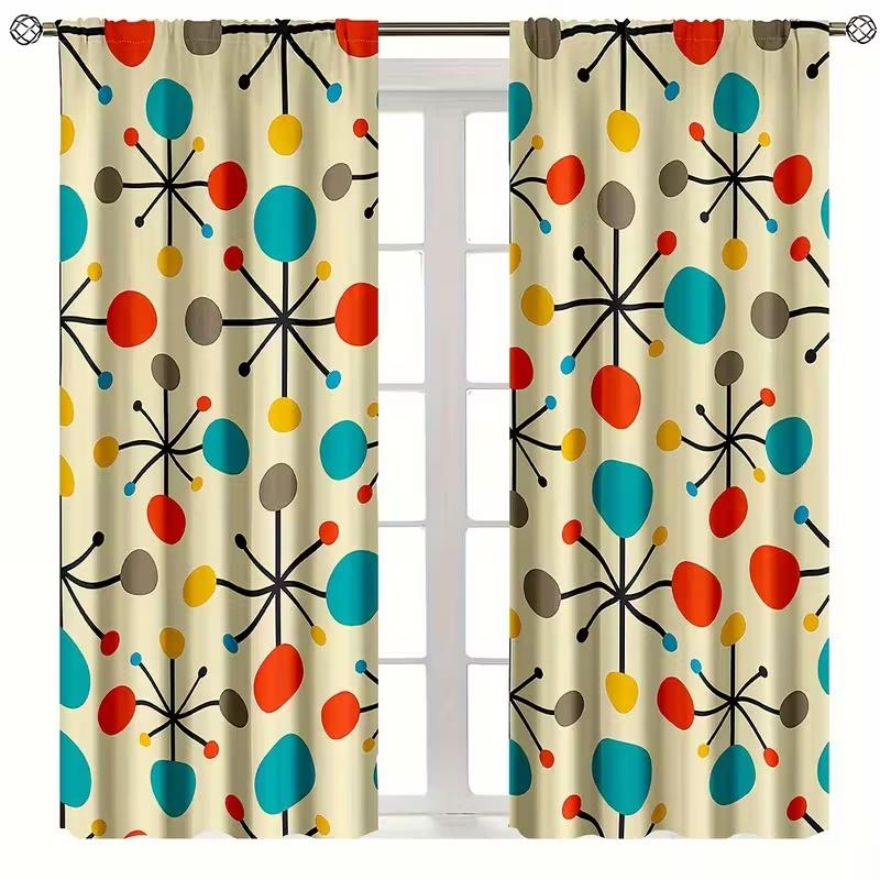 2Pcs Colored circular lines print curtains,suitable for bedroom,living room kitchen decoration,home decoration,window decoration
