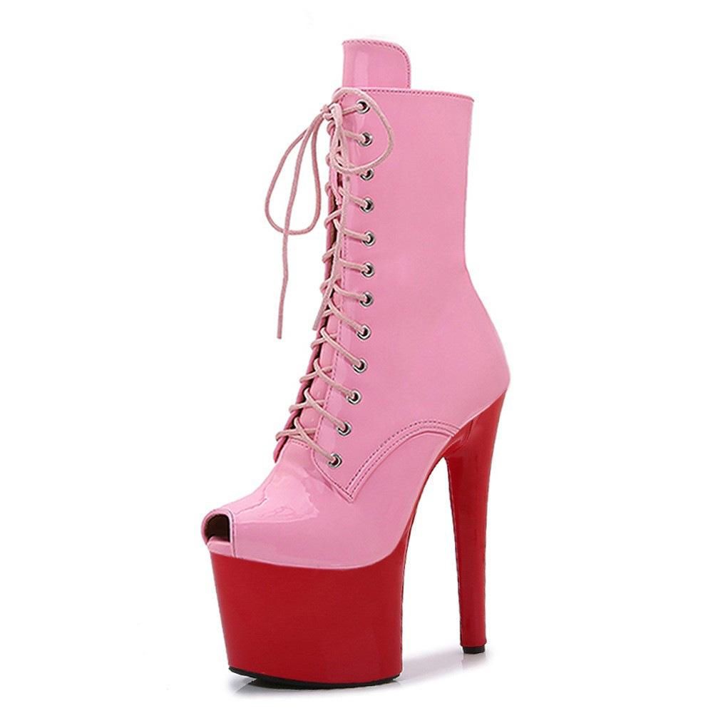 New 17cm thin heel glossy low boots sexy pole dance boots fashion catwalk super high heel dance shoes trend
