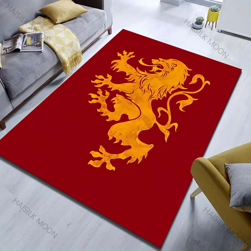 Multiple Sizes Red Background Yellow Lion Emblem Carpet for Living Room Bedroom Sofa Home Decor Rus Non-slip Floor Mat
