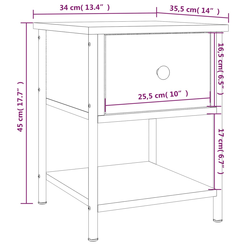 Nightstands (2 Pcs) Smoked Oak Finish 34 X 35.5 X 45 Cm Particleboard