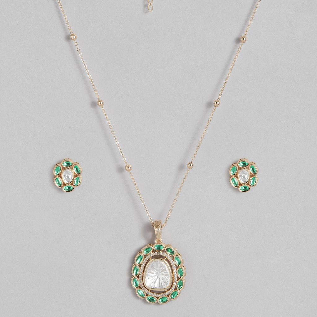 Abdesigns Diamond Pendant Set, Gold Plated Indian Pendant Set,Polki Kundan Pendant Set, Synthetic Lab Grown Diamond Pendant Chain