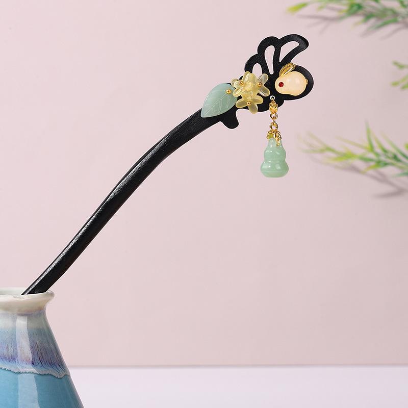 Dřevěná vlásenka se střapci ve starověkém stylu pro Hanfu – imitace ebenového dřeva, stupňovitý design, doplněk dámského kostýmu