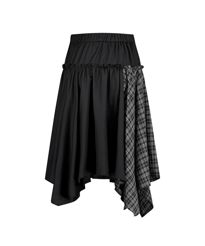 Iligo Check Color Block Midi Skirt Black