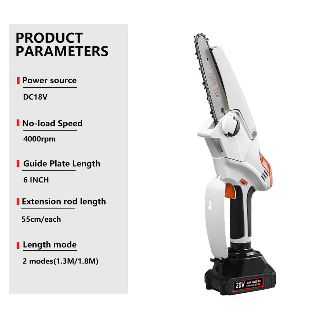 18V 6 Inch Telescoping Pole Electric Chainsaw Cordless Rechargeable High Branch Saw Garden Tree Pruning Tool