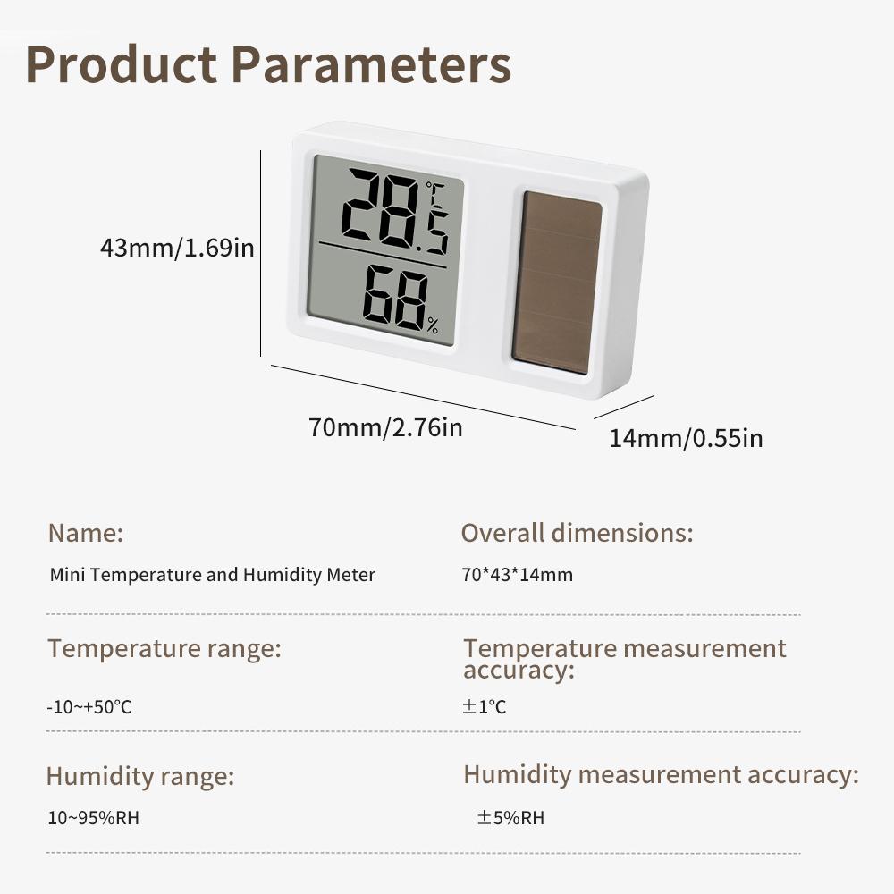-10~50℃ Solar Elektronisches Digitales Temperatur- und Feuchtigkeitsmessgerät Thermometer Temperaturdetektor 10~95%RH für Innen Büro