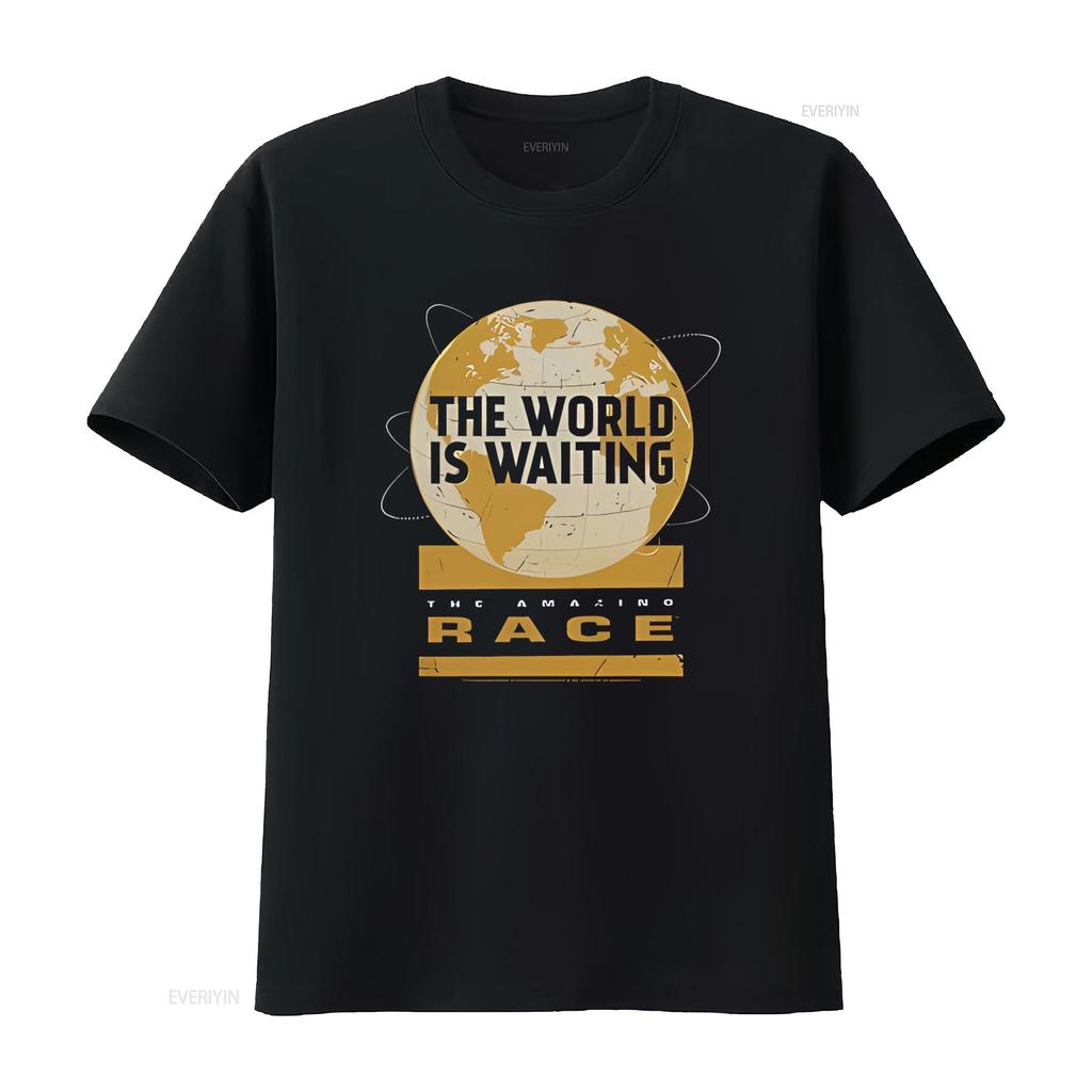 The Amazing Race Waiting World T Shirt Sizes up to 6X Comfortable Cotton Blend Bold Globe Design for Adventure Lovers fashion