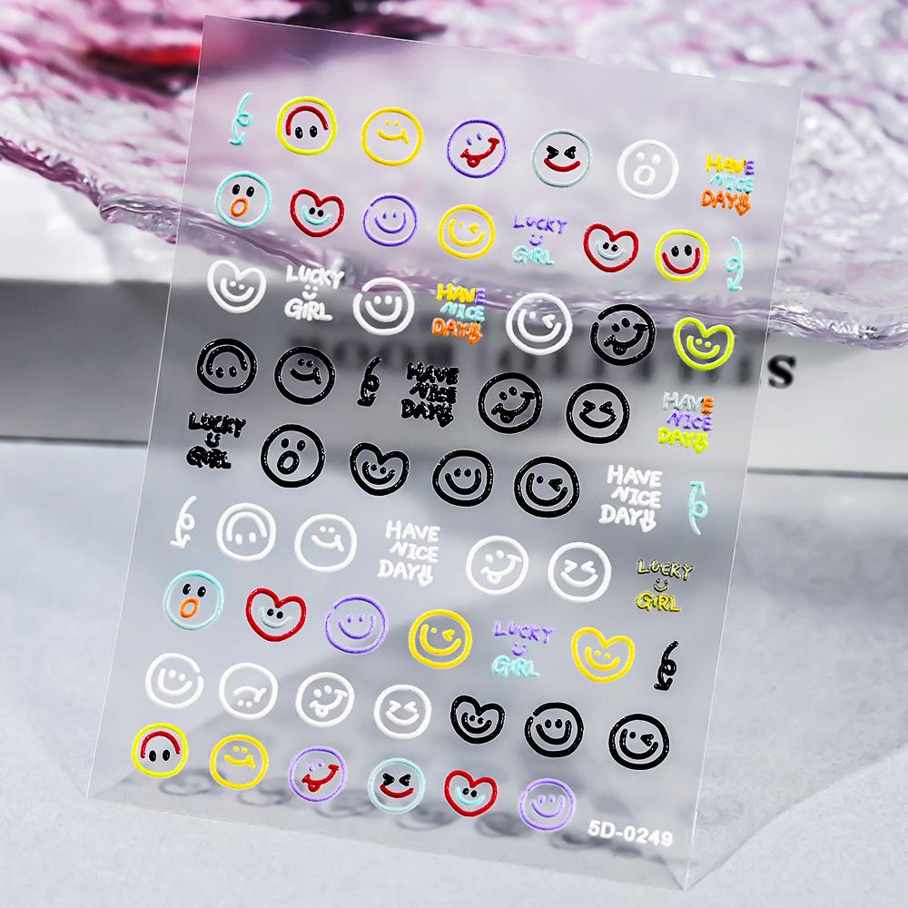 1 SZT. 5D Kawaii Wytłaczane Wykwintne Naklejki na Paznokcie z Uśmiechniętą Twarzą Japońskie Żelowe Makaroniki Nail Art Samoprzylepne DIY Ozdoby do Paznokci