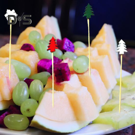 50Pcs Natural Fruit Toothpicks Food Grade Durable Xmas Tree Snowflake Shape Disposable Fruit Sticks