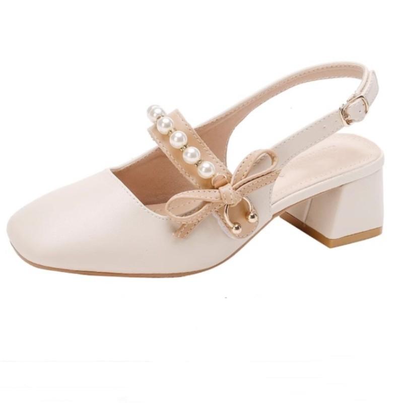 Back empty single shoes thick middle heel summer new bag head sandals Mary Jane shoes women