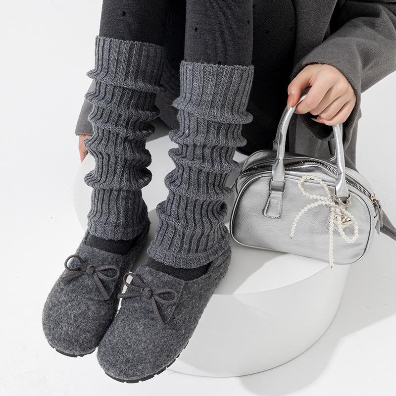 Boots Still Cotton Socks Cover Vertical Strip Small Luo Kou Basic Stacking Socks Knitted Wool Babes Warm Calf Socks